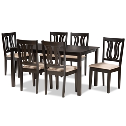 Baxton Studio Fenton Modern and Contemporary Sand Fabric Upholstered and Dark Brown Finished Wood 7-Piece Dining Set